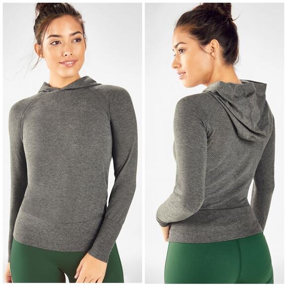 Fabletics Anna Seamless Long Sleeve Hoodie Fitted Athleisure Shirt Grey Large - Picture 1 of 13
